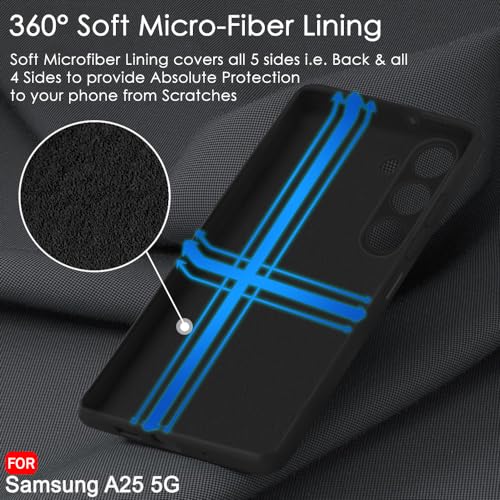 Image of TheGiftKart Genuine Liquid Silicone Back Cover Case for Samsung Galaxy A25 5G | Soft Micro-Fibre Lining Inside | Camera Protection Bump | Shockproof Back Cover Case for Samsung A25 (Silicone, Black)