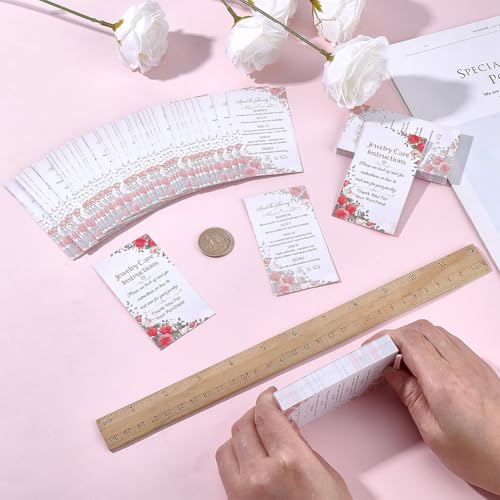 FINGERINSPIRE 240 Stück Schmuckanleitungskarten 5x8.8cm Papier Mit Indischem Rotem Blumenmuster Rechteckige Präsentationskarte Mit Schmuckpflegetipps Für Verkäufer Und Online Shop Betreiber