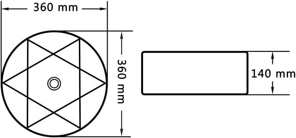 vidaXL Ceramic Wash Basin - Round Black Sink with Diamond Design, 14.2x5.5 Inches, Gloss Finish, Vessel for Bathroom, Powder Room and Cloakroom - Elegant Installation Addition
