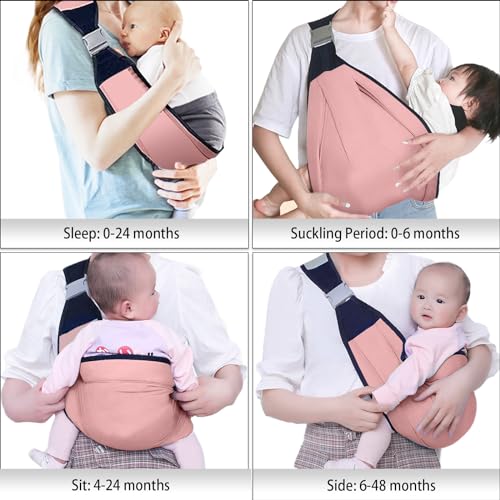 Baby Sling Carrier - Adjustable Half Wrapped Sling Hip Carrier, One Shoulder Labor-Saving, Lightweight Cloth Fabric Baby Holder for Newborn to Toddler Up to 45 lbs (Pink)
