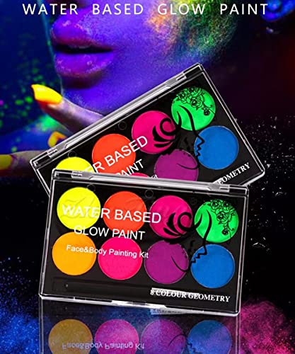 Uv Face Paint Kit, Glow In The Dark Paint, Neon Fluorescent Body Painting 8 Bright Colors Professional Brush, Water Based Black Lights Makeup For Kids Adults,Halloween Party Supplies, Projects Costumes Theater Special Festivals #TOP6