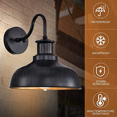 Image of Outdoor Barn Lights, Farmhouse Outdoor Wall Sconces, Rustic Exterior Wall Mount Lights, Vintage Outside Lighting Fixtures, Industrial Black Gold Lanterns for Porch Garage Patio, 4 Pack