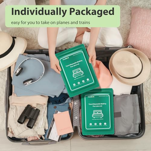 Image of 2 Pack Disposable Bed Sheet, Disposable Sheet for Travel Bedding Cover Portable Sheet with Quilt Cover, Bed Sheet and Pillowcase for Travel Business Trip Spa Hotel, Super Queen 2 Pack