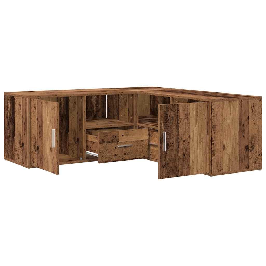 Scaffale angolare effetto legno anticato, 200 x 40 x 45 cm, in legno | montaggio a forma di L, con cassetti, piano superiore stabile, resistente all'umidità, facile da pulire