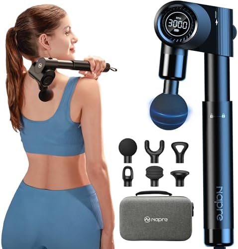 Massagepistole,Napre Faltbare Massage Pistole Massage Gun mit Verlängerungsgriff und Einstellbaren Winkeln,Muskel Percussion Massagegerät für Schulter Körper Rücken,32 Geschwindigk