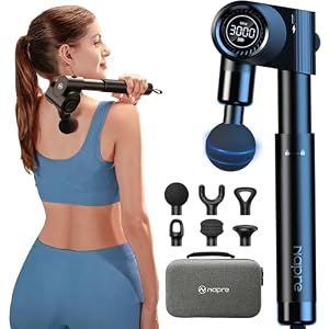 Massagepistole, Napre Faltbare Massage Pistole Massage Gun mit Verlängerungsgriff und Einstellbaren Winkeln, Muskel Percussion Massagegerät für Schulter Körper Rücken, 32 Geschwindigkeiten, 6 Aufsätze