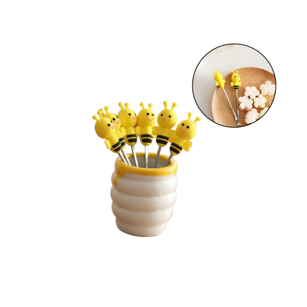PRETYZOOM 18pezzi Forchettine Da Dessert Acciaio Inossidabile Con Supporto Ceramico Per Frutta e Antipasti Per Feste e Uso Quotidiano