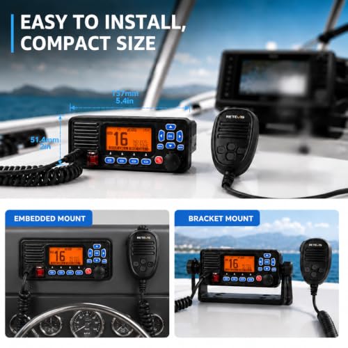Image of Retevis RA27 25W Fixed Mount Marine Radio, IP67 Built-in GPS DSC Compact