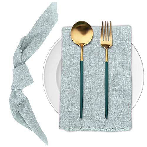 Whaline 6Pcs Dinner Cloth Napkins 16.5 X 16.5 Inch Light Green Cotton Cloth Napkins With Jute Rope Handmade Reusable Napkins Washable Gauze Napkins For Dinner Wedding Baby Shower Party Supplies #TOP6