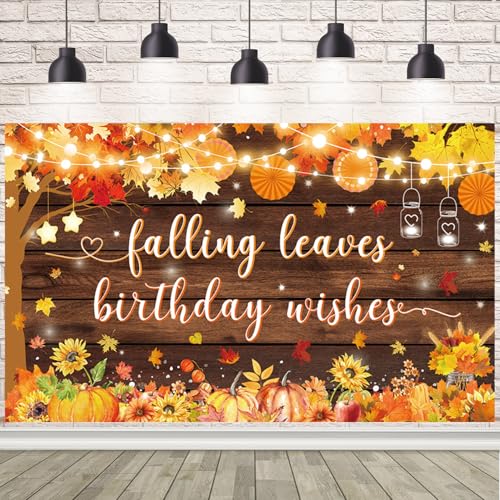 AIBIIN Fall Themed Birthday Party Decorations Backdrop Falling Leaves Birthday