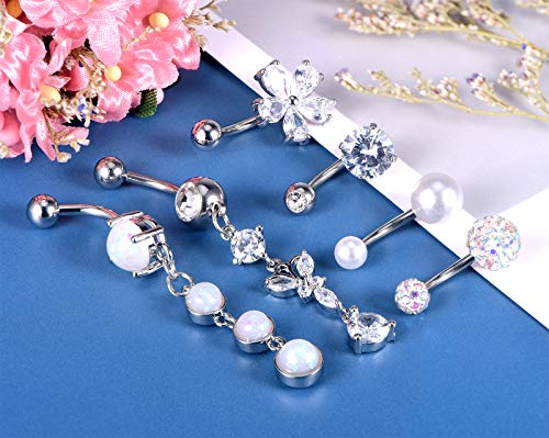 Fectas 14G Belly Button Rings Dangle Surgical Steel Cz Navel Ring Barbell For Women Girls Body Piercing Jewelry Rose Gold Silver #TOP2
