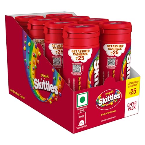 Image of Skittles Original Chewy Fruit Candy Pack | Bite-Size Fruit Candies | Delicious Fruity Flavours (Lemon, Apple, Grape, Strawberry, Orange)| Imported Candies|27.3 g | Pack of 8