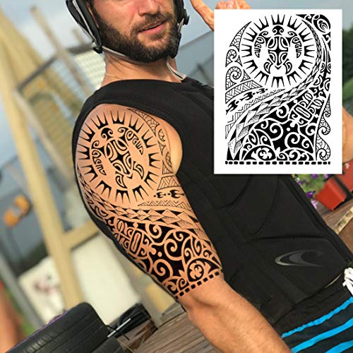 11 Sheets Nezar Maori Temporary Tattoo Sleeve For Men Adults Tiki Turtle Manta Waterproof Fake Tattoo Sleeves For Women Black Dragon Totem Tribal Military Long Full Sleeve Tattoos Temporary Stickers #TOP6