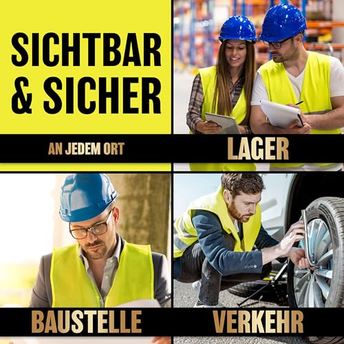 HELDENWERK Warnwesten Auto 4er Set Europaweit gültig nach aktueller Norm 2025 EN ISO 20471 - Reflektierende Warnweste Auto - Sicherheitsweste Gelb - Warnschutzweste - Auto Warnweste für Erwachsene