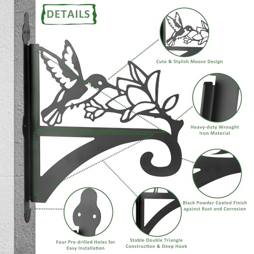 ATKKE Hanging Plant Bracket Hangers Indoor Iron Wall Mount,11” Hummingbird Silhouette Ornamental Iron Hangers Hookers for Flower Pot Lantern Bird Feeder Wind Chimes by ATKKE - Image 3