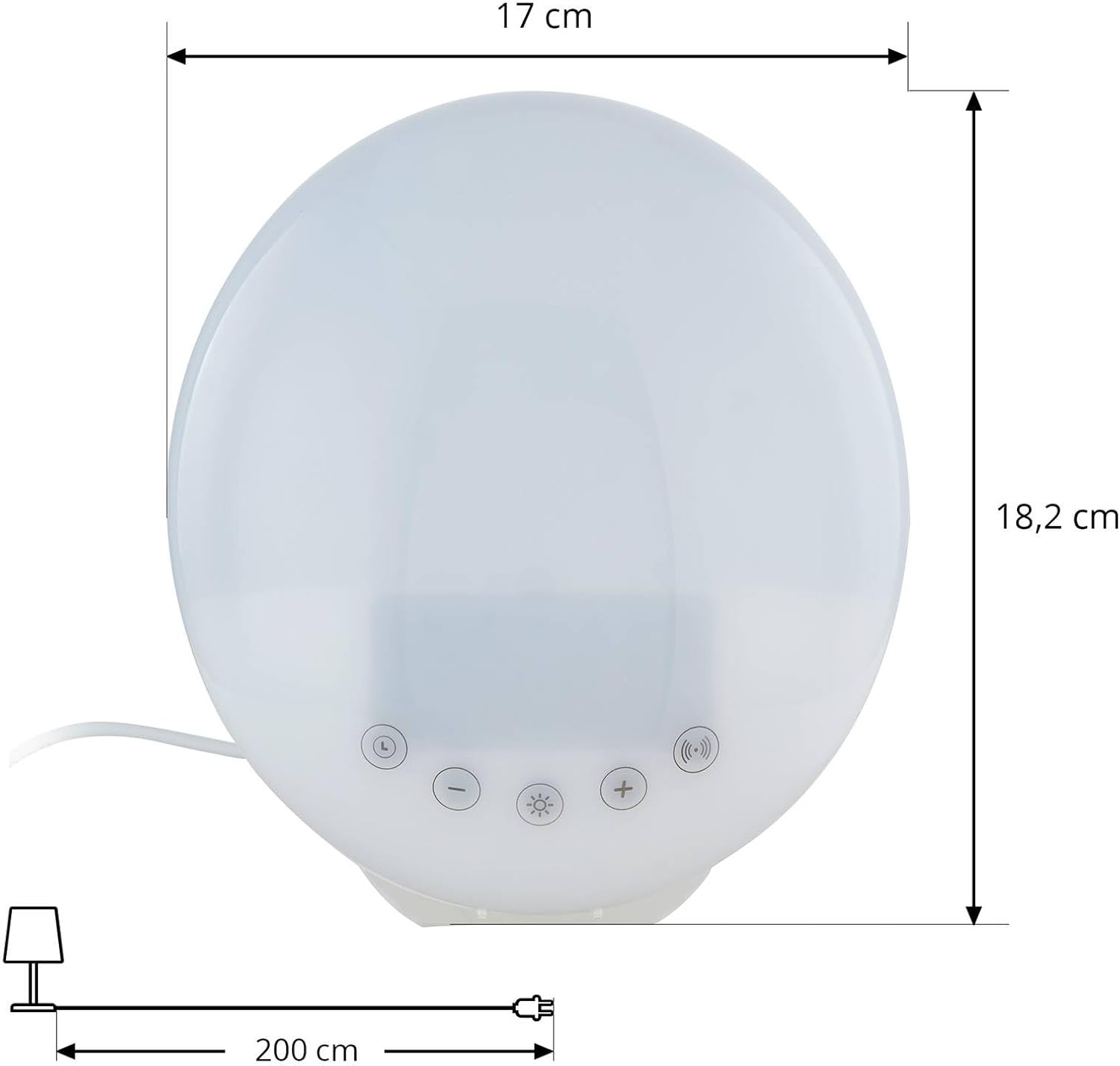 Dimensions of PRIOS Helinova Wake-Up Light Alarm Clock