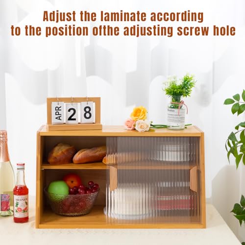 HollyHOME Small Bamboo Kitchen Pantry Sideboard with 2 Glass Doors and Adjustable Shelf, Freestanding Countertop Storage Cabinet for Bottles, Dish, Bowl, Console Dining Cupboard, Burlywood
