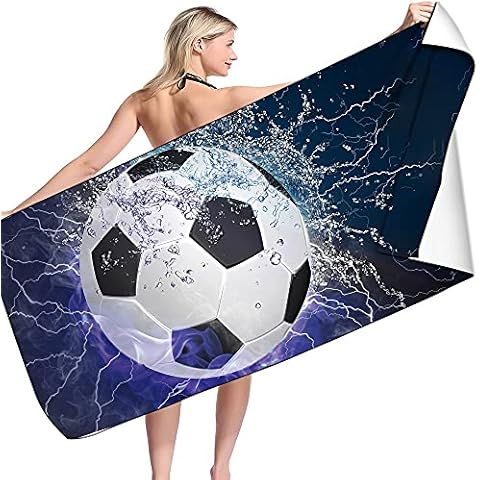 PEIHUODAN Large Beach Towels for Adults Men Kids Boys Teenager, Extra Large Beach Towels Microfibre XXL 3D Football Pattern Quick Dry Bed Chairs Mens Bath Towels Xl Blanket (100 x 180 cm,blue white) Cover