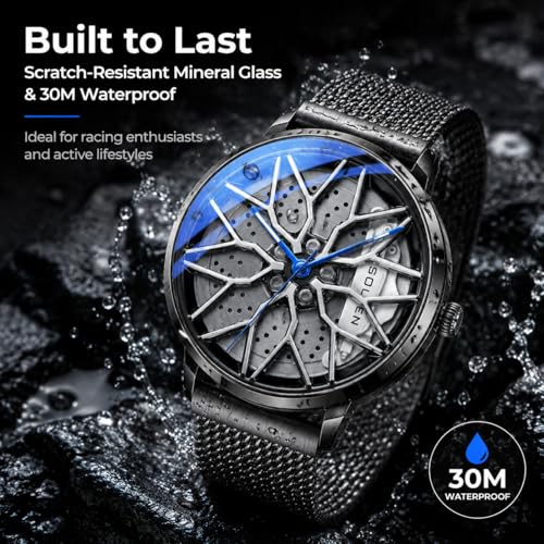 Image of Men's Car Wheel Watches, Stylish Racing Rotating Dial Analog Watches