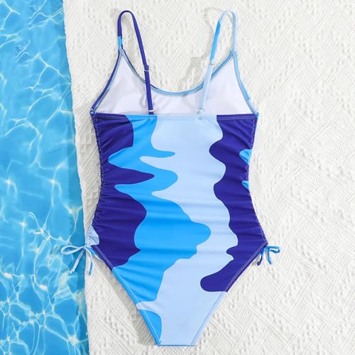 Girls' One Piece Swimsuit Drawstring Side Cute Colorblock Beach Swimwear Sports Bathing Suit3
