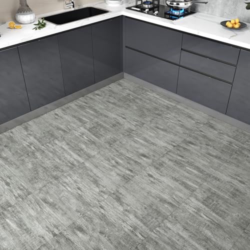 WESTICK Grey Peel and Stick Floor Tiles - 20 PCS Durable Thick Wood Vinyl Flooring Waterproof Non-Slip Vinyl Tiles Removable Self Adhesive for Bathroom, Kitchen, Living Room, Bedroom - 12" x 12"