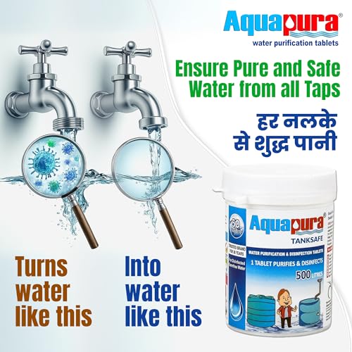Image of Aquapura Chlorine Water Purification Tablets | Each Tablet for 500L, 50 Tab Pack | (25000L Water Purification) | 3 Years Shel Life & Warranty, Chlorine Tab for Overhead & Undergorund Tanks pack of 2