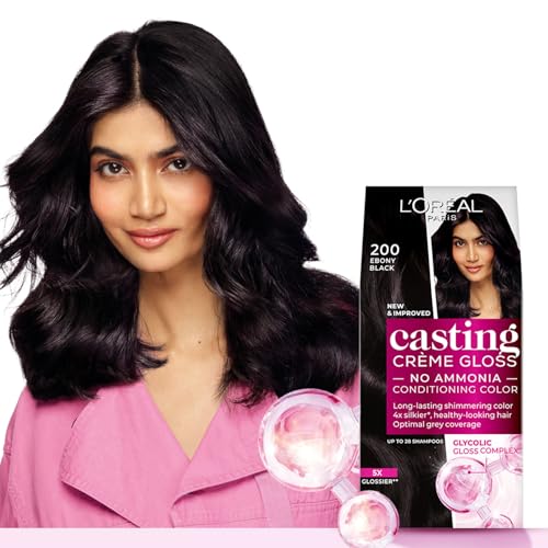 Image of L'Oreal Paris Casting Creme Gloss Hair Color With Glycolic Gloss Complex | 5X Glossier Hair Color | Shade 200 - Ebony Black | 60g + 40ml + 60g