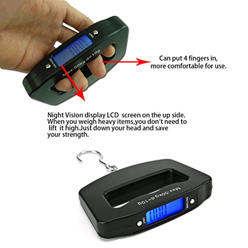Odowalker Fishing Scale Luggage Weighing Scale Digital Electronic Balance Backlit Lcd Display Scales With Hanging Hook,50 Killogram / 110 Lb - Big Handle #TOP2