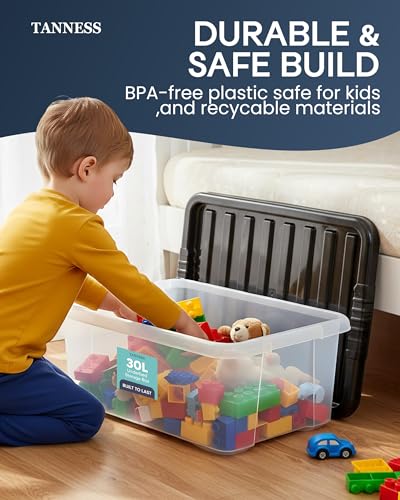 Tanness - 2 Pack 30L Underbed Storage Boxes With Lids | Clear Plastic Storage Containers With Black Lids | Stackable Storage Boxes For Home, Office, And Kitchen Organization - 4