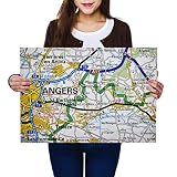 Affiche en vinyle de destination A2 - Angers City France - Carte de voyage française - 59,4 x 42 cm - 280 g/m² - Papier photo satiné brillant - #44099