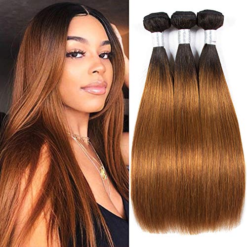 1B 30 Bundles Human Hair Ombre Human Hair Bundles Brazilian Straight Hair Cheap Bundles Dark Roots To Medium Auburn Hair Raw Remy Human Hair 9A Grade Tangle Free Wet And Wavy 14 16 18 Inch
