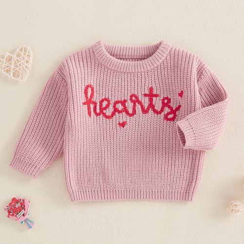 Girl Sweater Long Sleeve Crew Neck Letters Heart Winter Warm Knit Pullover Sweater Valentine’s Day Clothes3