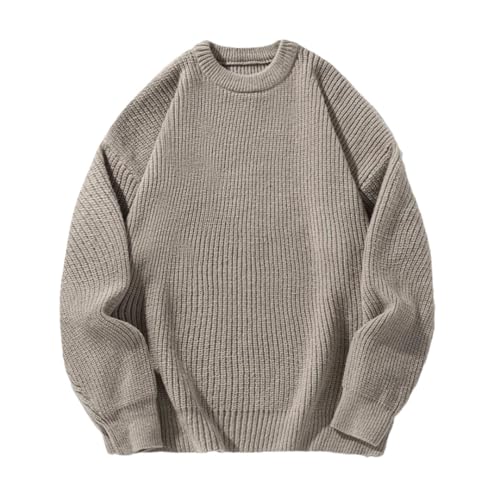 Men Solid Knitted Pullover Sweater Long Sleeve Crew Neck Loose Thick Warm Jumper Tops