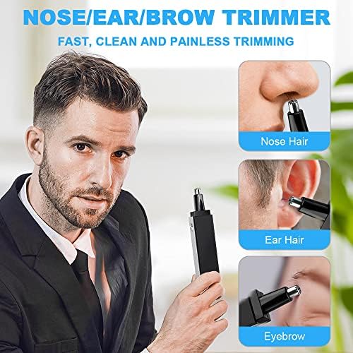 ACWOO Nose Hair Trimmer for Men, Professional Painless Ear and Nose Hair Trimmer Clipper, Battery-Operated Facial Hair Trimmer with Light, IPX7 Waterproof, Dual Edge Blades (Black)