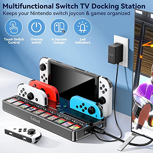 Tokluck Dock para Nintendo Switch/OLED con Cargador para Joycon - Base de Carga con 4K HDMI, Puerto USB 3.0 y Ranuras para 10 Tarjetas de Juego - imagen 8