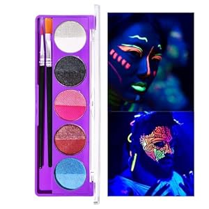 DAGEDA Water Activated Eyeliner Palette, Glow in the Dark Face Paint Neon Face Painting Kit,10 Colors UV Body Paint with 2 Brush, Body Glow for Halloween Makeup(02)