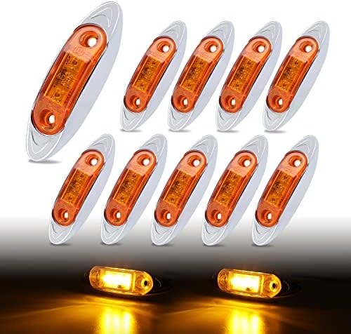 TMH 10 Pcs 2.5 Inch Amber Mini Sealed Side Marker Light Chrome Bezel 3 LED for Heavy Duty Truck Trailer Caravan ATV Waterproof Bulbs 12V DC QR12