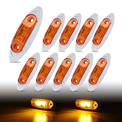 Tmh 10 Pcs 2.5 Inch Amber Mini Sealed Side Marker Light Chrome Bezel 3 Led For Heavy Duty Truck Trailer Caravan Atv Waterproof Bulbs 12V Dc Qr12 #TOP4