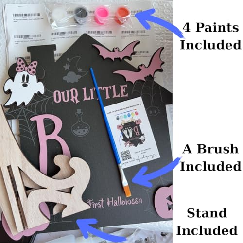 Image of My First Halloween Footprint Sign - Baby First Halloween Craft - DIY Baby Footprints - Baby's First Foot Print Sign - DIY Our Little Boo Footprint or Handprint Art Decorations (Wood Boo Orange)