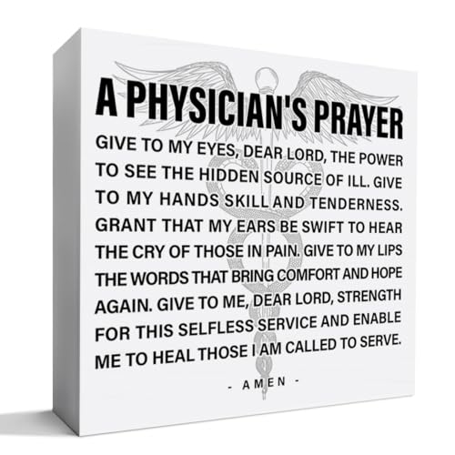 Doctor Physicians Gifts for Women & Men - Appreciation Thank You Gifts for Birthday, Christmas, Medical School Graduation - a Physicians Prayer, Wooden Box Sign Desk Decor