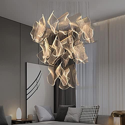 CFLNYC Modern LED Chandelier Lamp for Living Room Decoration Duplex Rotating Pendant Lighting Dining Room Staircase Pendant Lamp，Three-Color Light, Height Adjustable