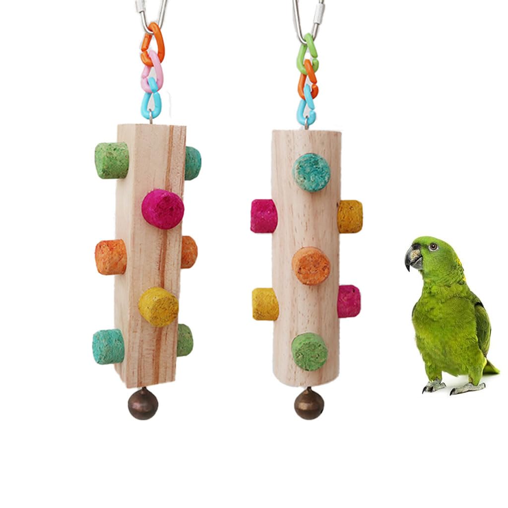 Wood Parrot Chew Toys,2 pcs Bird Cork Toys for Small Medium Large Birds Parrot,Woodpecker Feeding Toy for Macaws, Parakeets, Conures, Budgies, Finches Conure Cockatiel, Cockatoos etc
