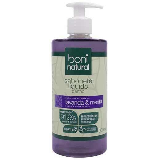BONI NATURAL - Sabonete Líquido de Lavanda e Menta, Vegano e Natural, Altamente Hidratante e Perfumado, Boni Natural, 500ml