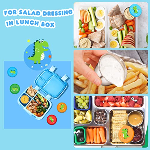 Maigozon BENTO BOX CONDIMENT CONTAINERS FOR KIDS Kids Salad Dressing Containers To Go, 1.7 Oz Small Condiment Containers With Dinosaurs Leakproof Silicone Lids, Reusable Stainless Steel Sauce Dip Cup For Kids Boys Lunch Bento Box thumb #2