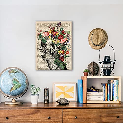 Vintage Human Anatomy Poster - Anatomy Canvas Wall Art Anatomical Head Floral Canvas Print Painting Ready To Hang Gifts For Home/Office/Medical School Decor - Easel & Hanging Hook 12X15 Inch #TOP3