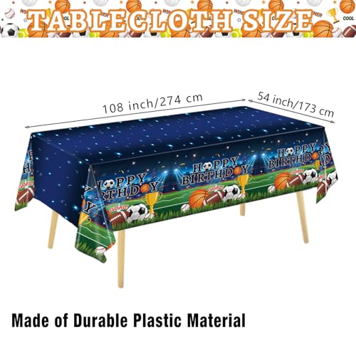 Image of LINHAXM 4 Pack Sports Tablecloths, 54 x 108 Inch, Multicolor, Rectangular, Plastic, Sports Party, Spill Resistant, Wipe Clean