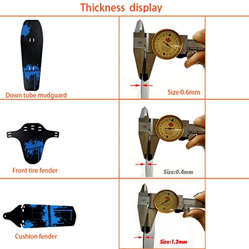 FETESNICE Adjustable MTB Bike Fender, Front/Rear/Downtube Mud Guards, Bicycle Mudguards Set (Blue)