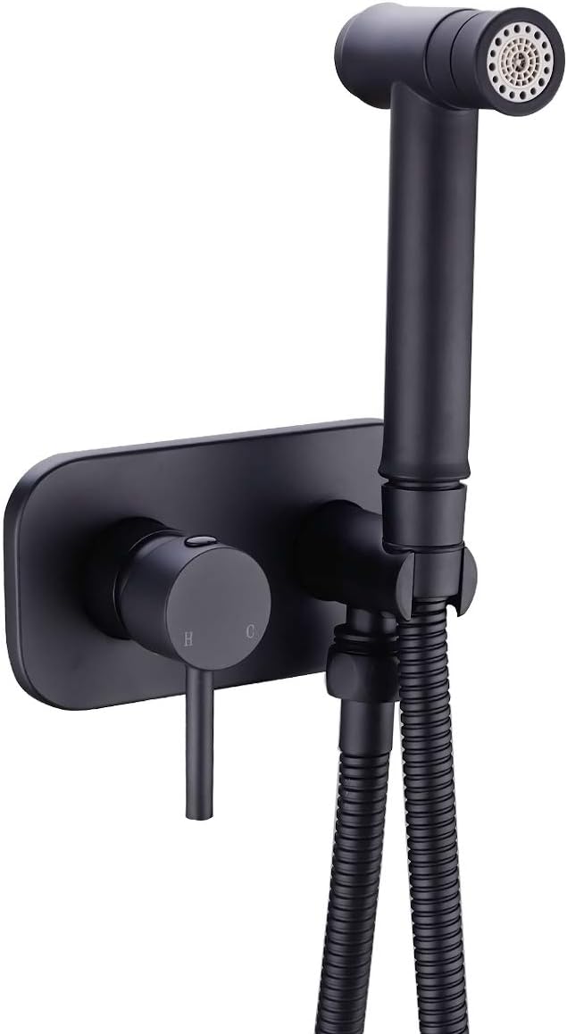 Toilet Concealed Hot and Cold Brass Bidet Spray Set 2 Function Hand Held Sprayer Shattaf Bathroom Attachment,Black