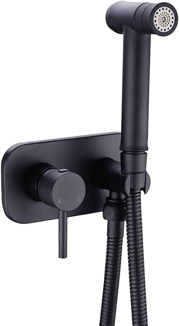 Toilet Concealed Hot and Cold Brass Bidet Spray Set 2 Function Hand Held Sprayer Shattaf Bathroom Attachment,Black