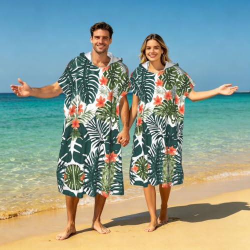 Poncho à capuche de plage haut de gamme microfibre imprimé tropical durable